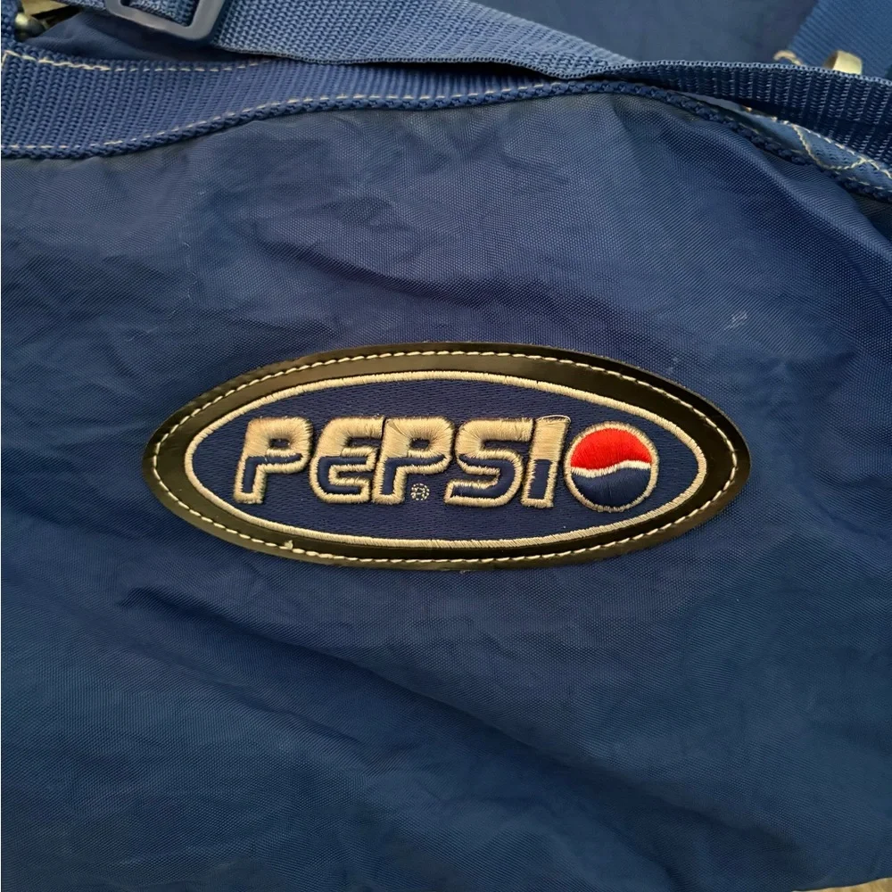 Vintage Pepsi Royal Blue Duffel Bag Travel Zip Snap Logo Rare 90s Dual Handle